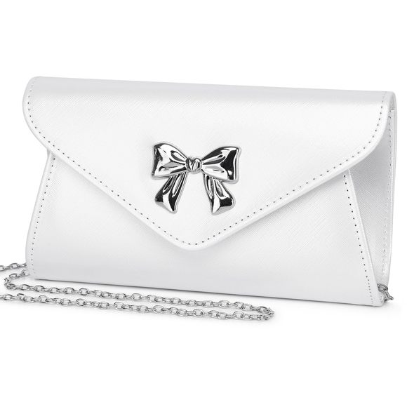 Evening Clutch Purse With Bow Detail, Elegant Pu Leather Shiny :P - Picture 1 of 8